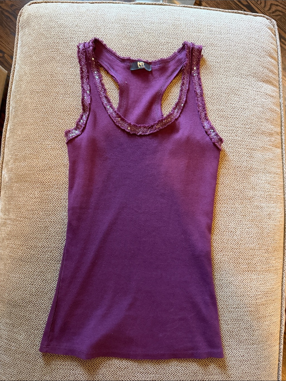 Purple Sequin Trim Racerback Tank